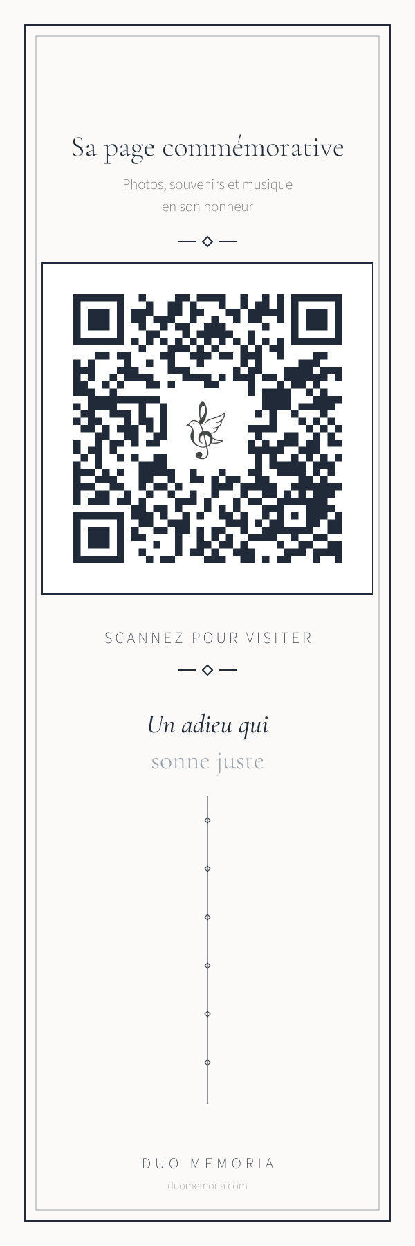 Verso du signet souvenir : code QR menant à la page commémorative